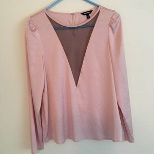 EXPRESS PINK SATIN MESH DEEP V-NECK LONG SLEEVE - Size Medium